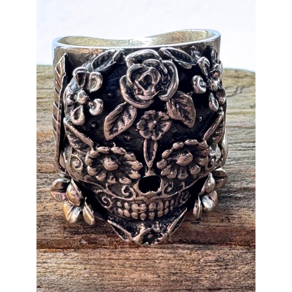Sterling Silver 925 Día de los Muertos Sugar Skull Ring JJ Size 9 1/2 19.83g - Picture 2 of 14